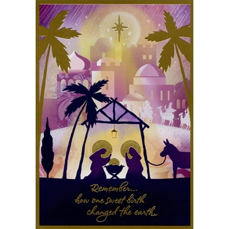 Hallmark Nativity Manger Silhouette with Golf Foil African American Religious Box of 16 Christmas Cards