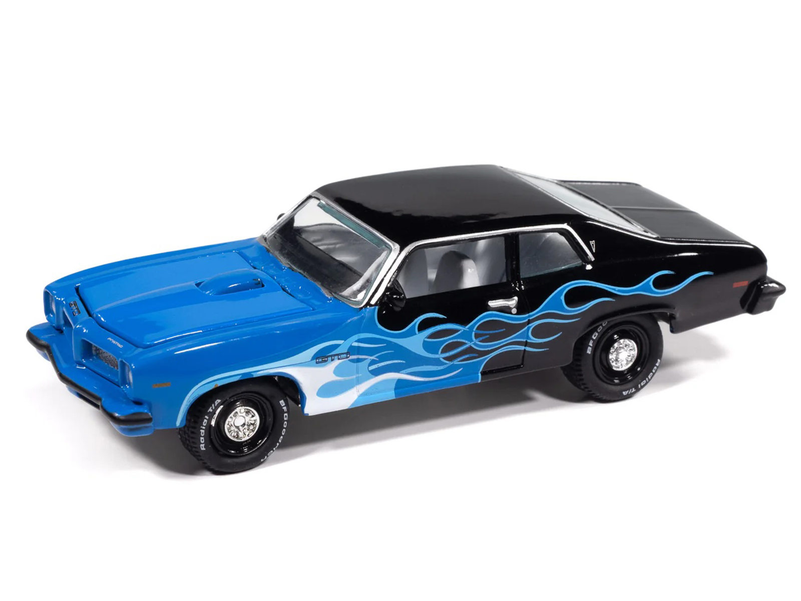 1974 Pontiac GTO Black and Blue with Blue Flame Graphics with