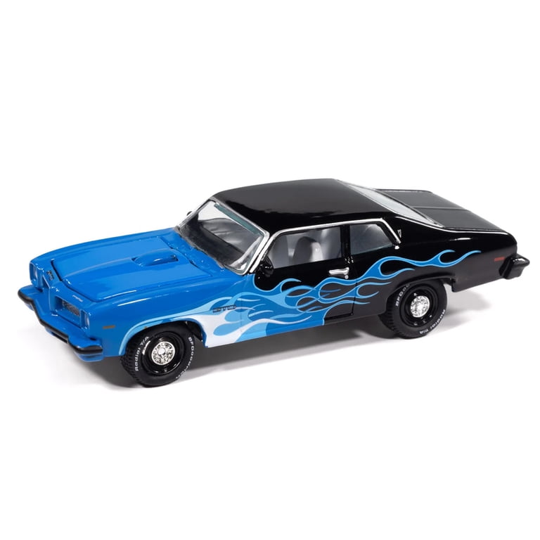 1974 Pontiac GTO Black and Blue with Blue Flame Graphics with
