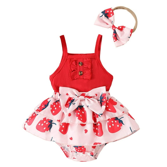 Gubotare Spring Baby Girl Clothes Baby Girls Birthday Outfit Sqaure Neck Ruffle Sleeve Tulle Tutu Romper Dress with Bow Headband 0 3 6 9 12 18 24 Months (Red,Size 3-6 Months)