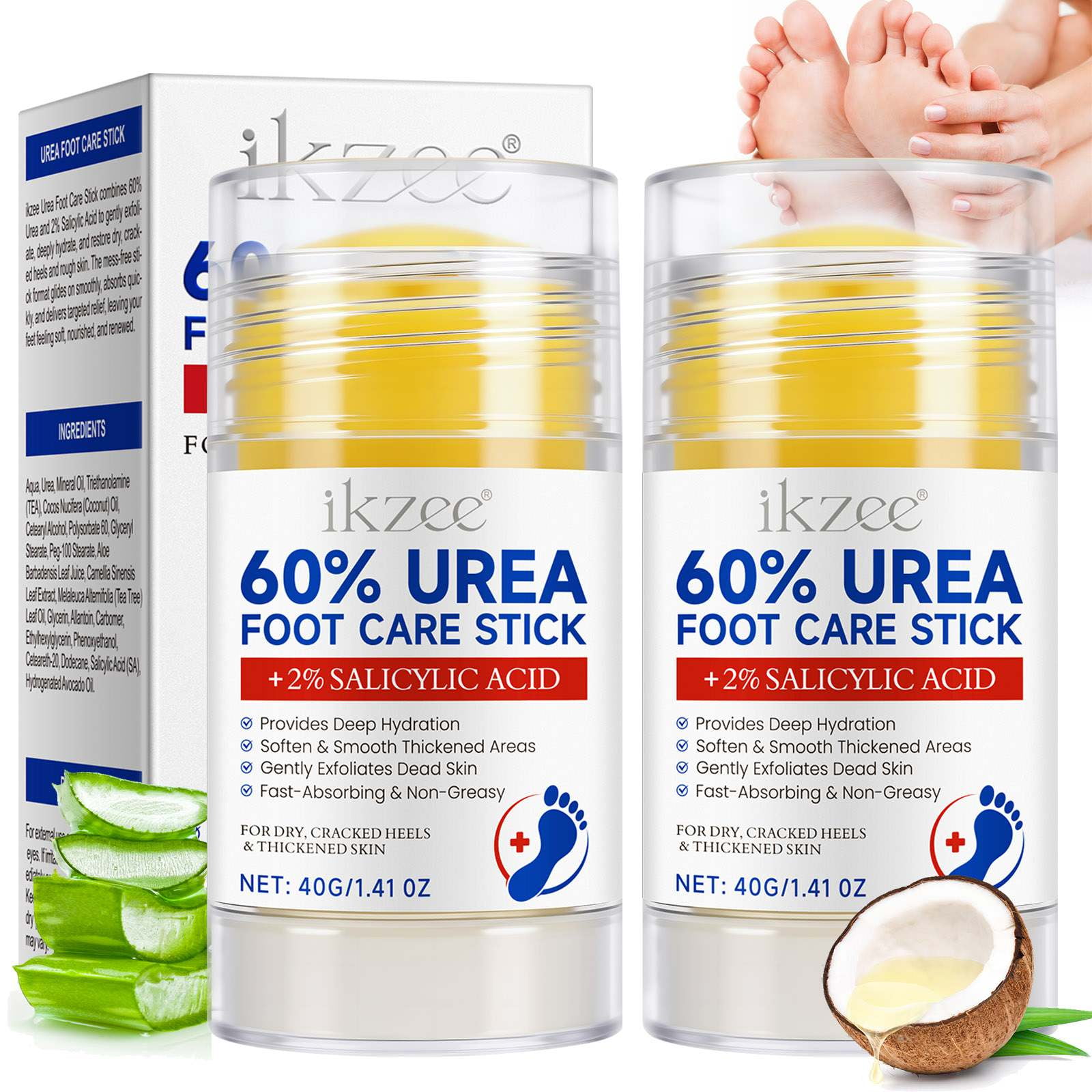 2 Pack Foot Care Stick with Urea & Salicylic Acid, Heel Balm, Heals and Moisturizes feet, 1.41 Oz