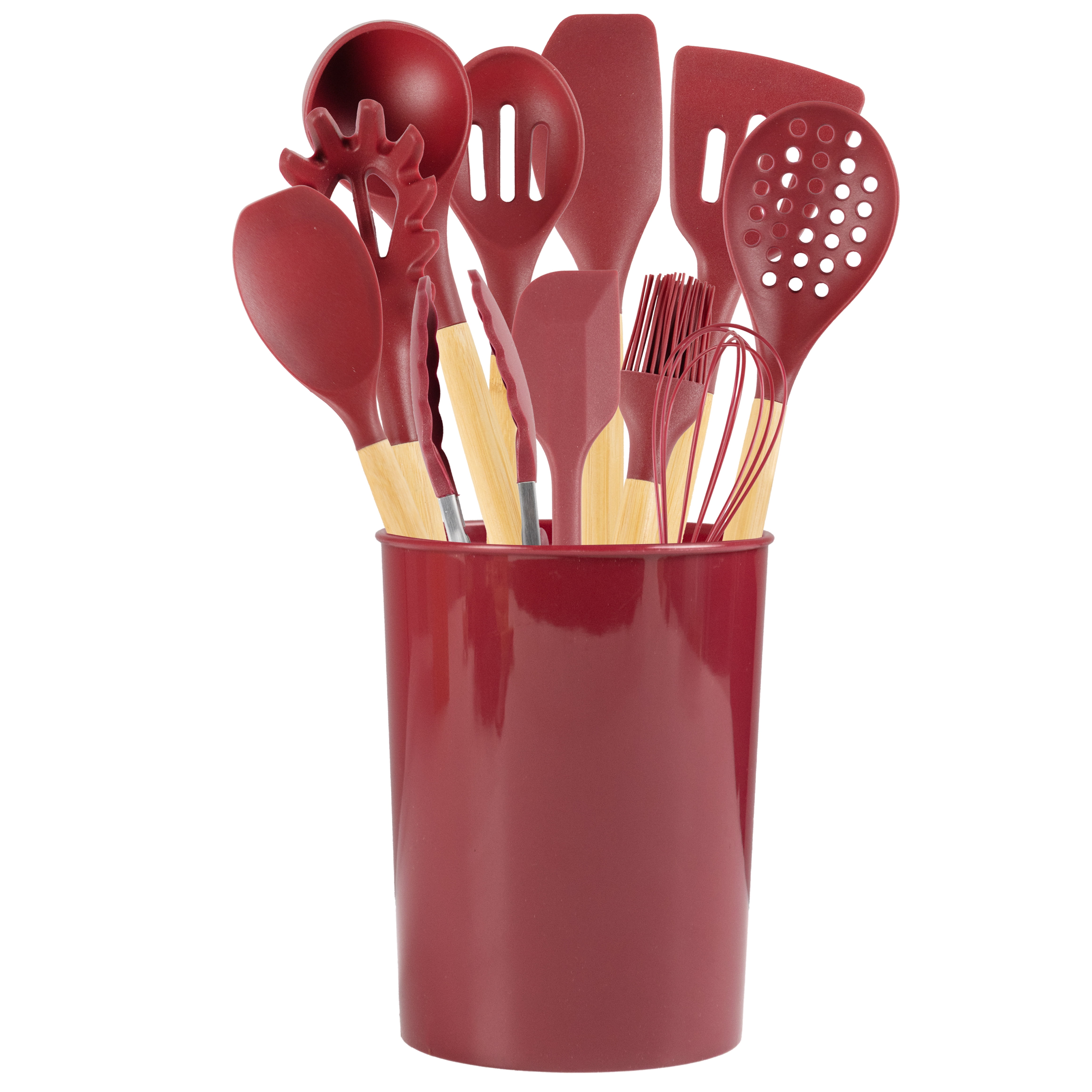 Mainstays Bamboo and Silicone Luscious Merlot Gadgets Set, 14 pieces
