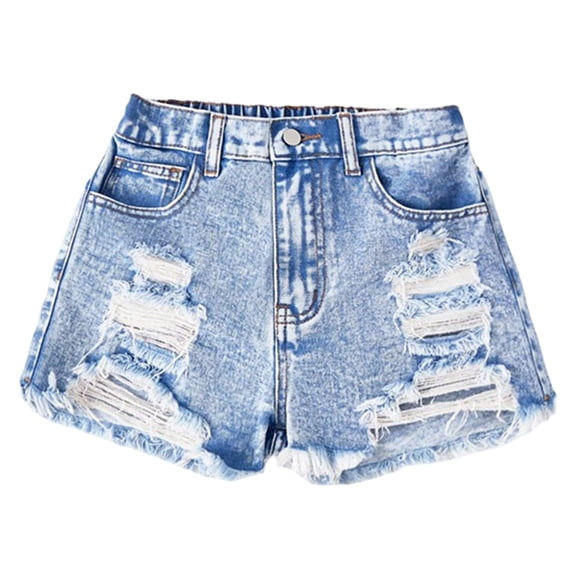 Tigivemen Jeans for Teen Girls Trendy Ripped Shorts Vintage High Waist Denim Shorts with Elastic Waistband Light Blue 10-11 Years