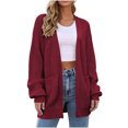 thumbnail image 2 of Women's Collarless Knit Cardigan Open Front Long Sleeve Lightweight Casual Plus Size Top, 2 of 5