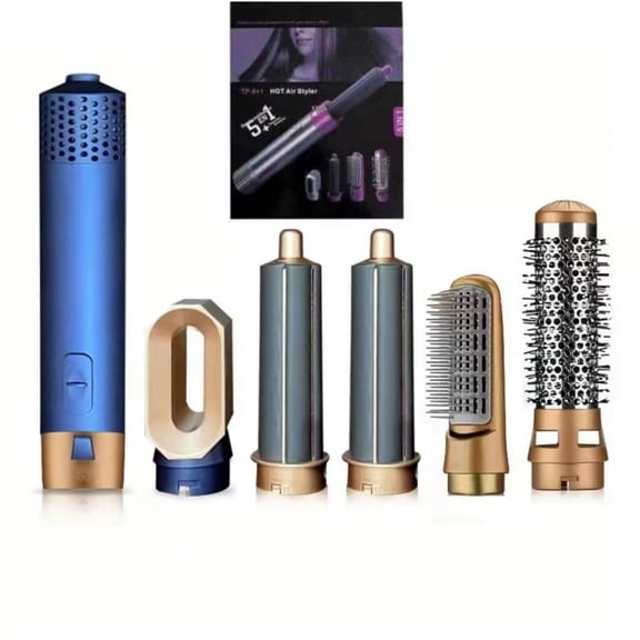 5-in-1 Hair Dryer & Styling Tool – Negative Ion Hair Curler with Auto-Air Curling Comb, Hot Air Brush & Straightener, Multi-Function Hair Styling Device-Blue