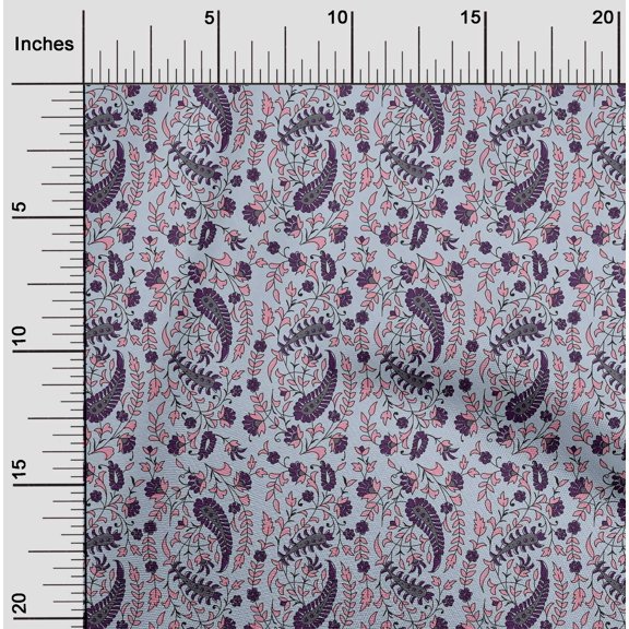 oneOone Viscose Chiffon Fabric Leaves|Floral & Paisley Block Print Fabric BTY 42 Inch Wide