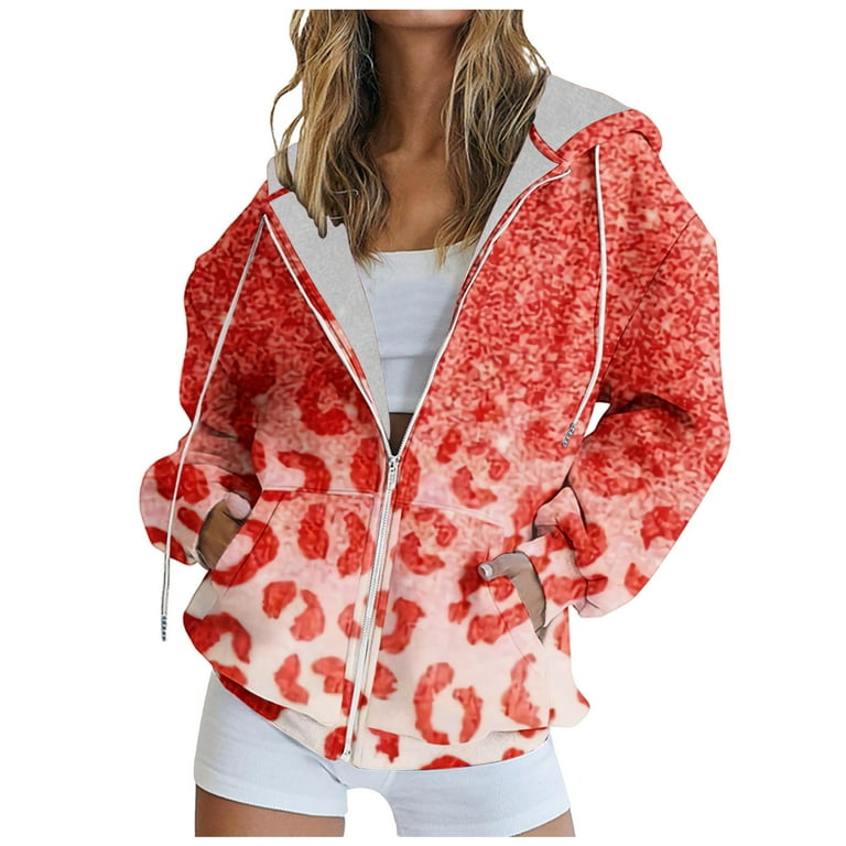 Leopard print zip up hoodie deals