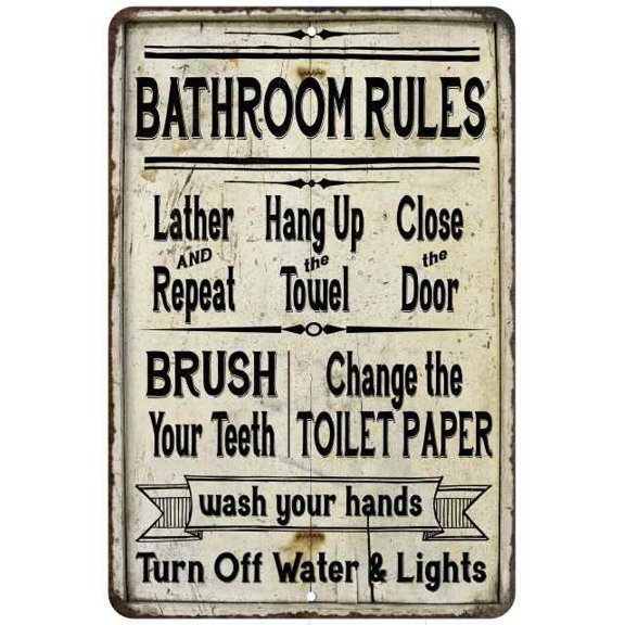 Bathroom Rules Lather & Repeat Vintage Look Chic 16 x 24 Matte Finish Metal 116240020182