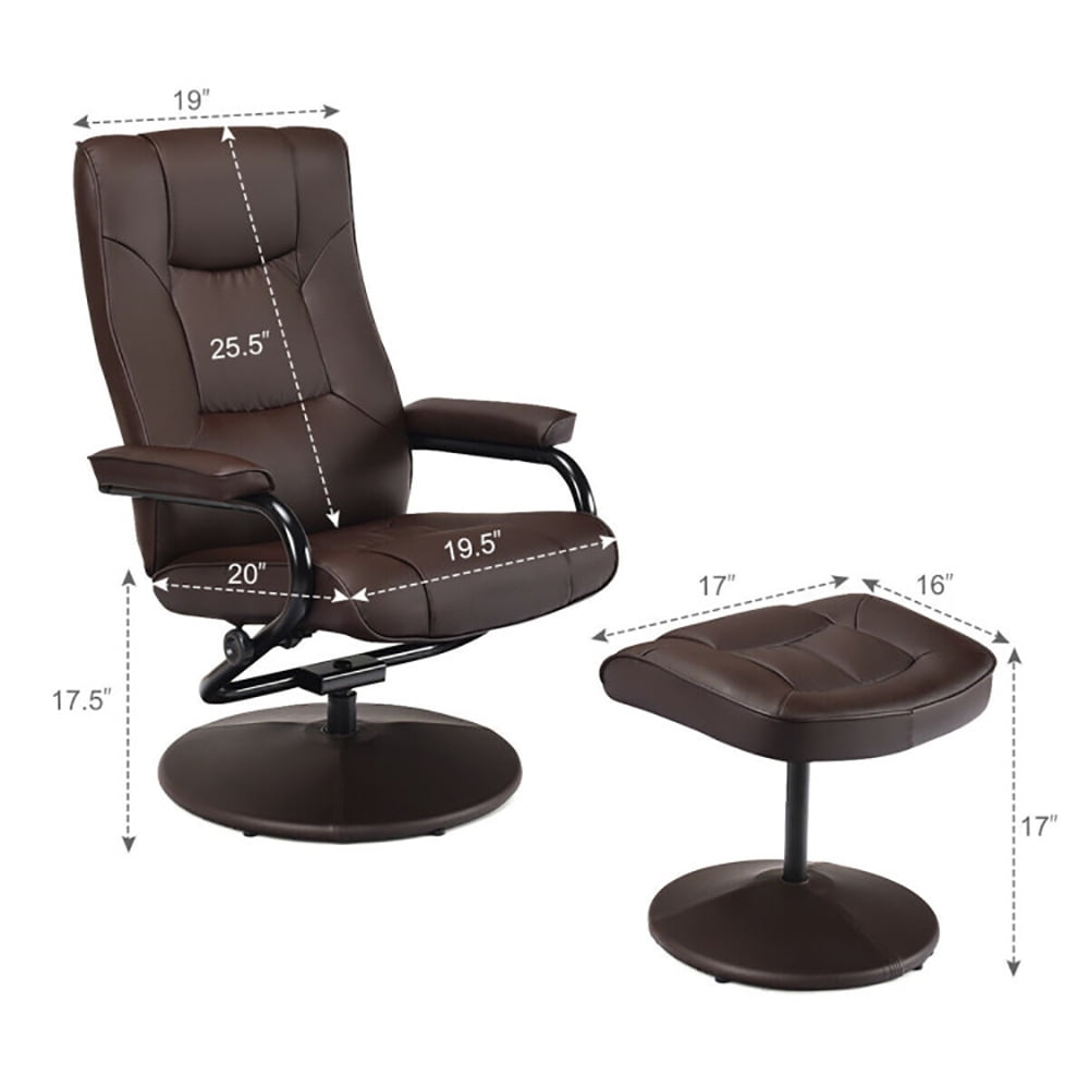 Finihen Swivel Recliner Chair, Swivel Lounge Chair Recliner with Ottoman, for Living Room, Bedroom, Brown