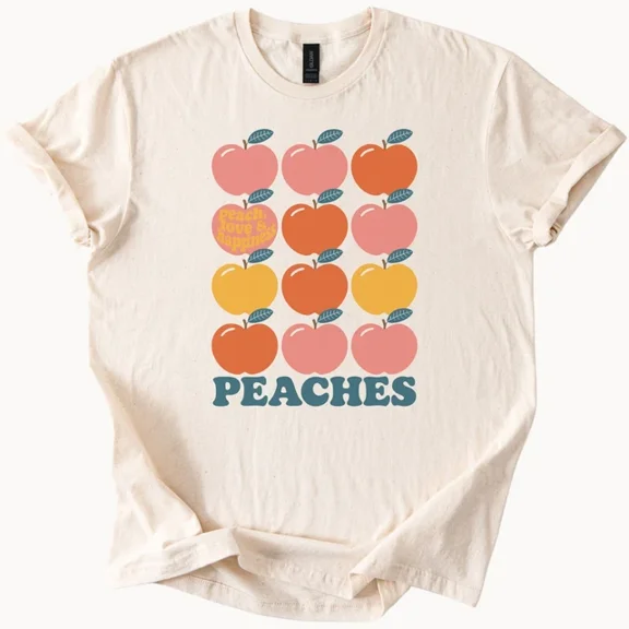 Peaches T Shirt Retro Fruit Tee Groovy Peach Graphic Shirt Unisex S-5XL Hot Trending Shirt, Vintage Birthday Gift