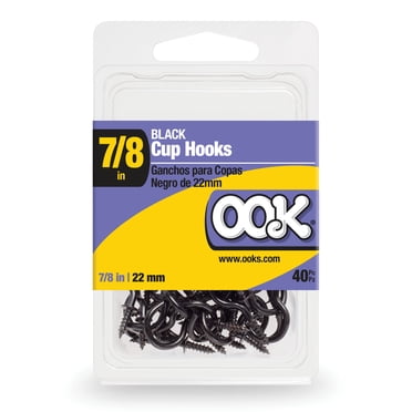 Ook Cup Hooks, 7/8", 0.5 lbs, Screw Hooks, Steel, Black, 40 pack