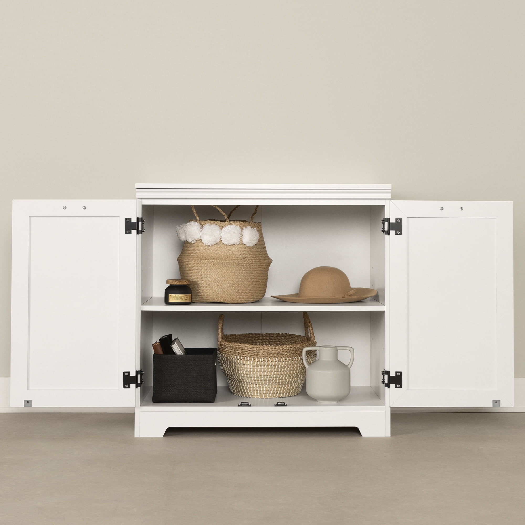 Armoire de rangement avec 2 portes, fini Blanc solide, collection Prairie de Meubles South Shore