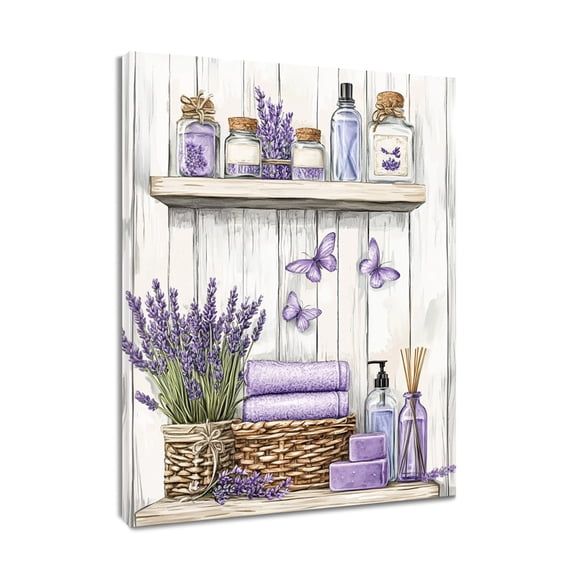 NEONWE Farmhouse Canvas Wall Art Purple Lavender Floral and Butterfly Prints Posters Living Room Decor Vintage Flower Rustic Home Art Bedroom Bathroom Office Wall Decor, 12x12 Inches