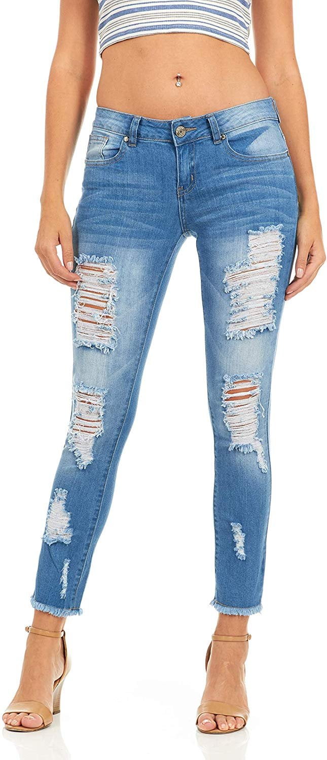 MINEEE Women Ripped Jeans Plus Size High Waisted-Rise Skinny Stretch Destroyed Denim Pants 