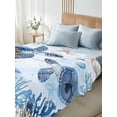 thumbnail image 4 of Blue Beach Coastal King Size Flat Sheet, Wrinkleproof & Fadeproof Cooling Flat Bed Sheet Only, Coral Nautical Sea Turtle Breathable Soft Bedding Top Sheets 105 x 98 Inches, 4 of 8