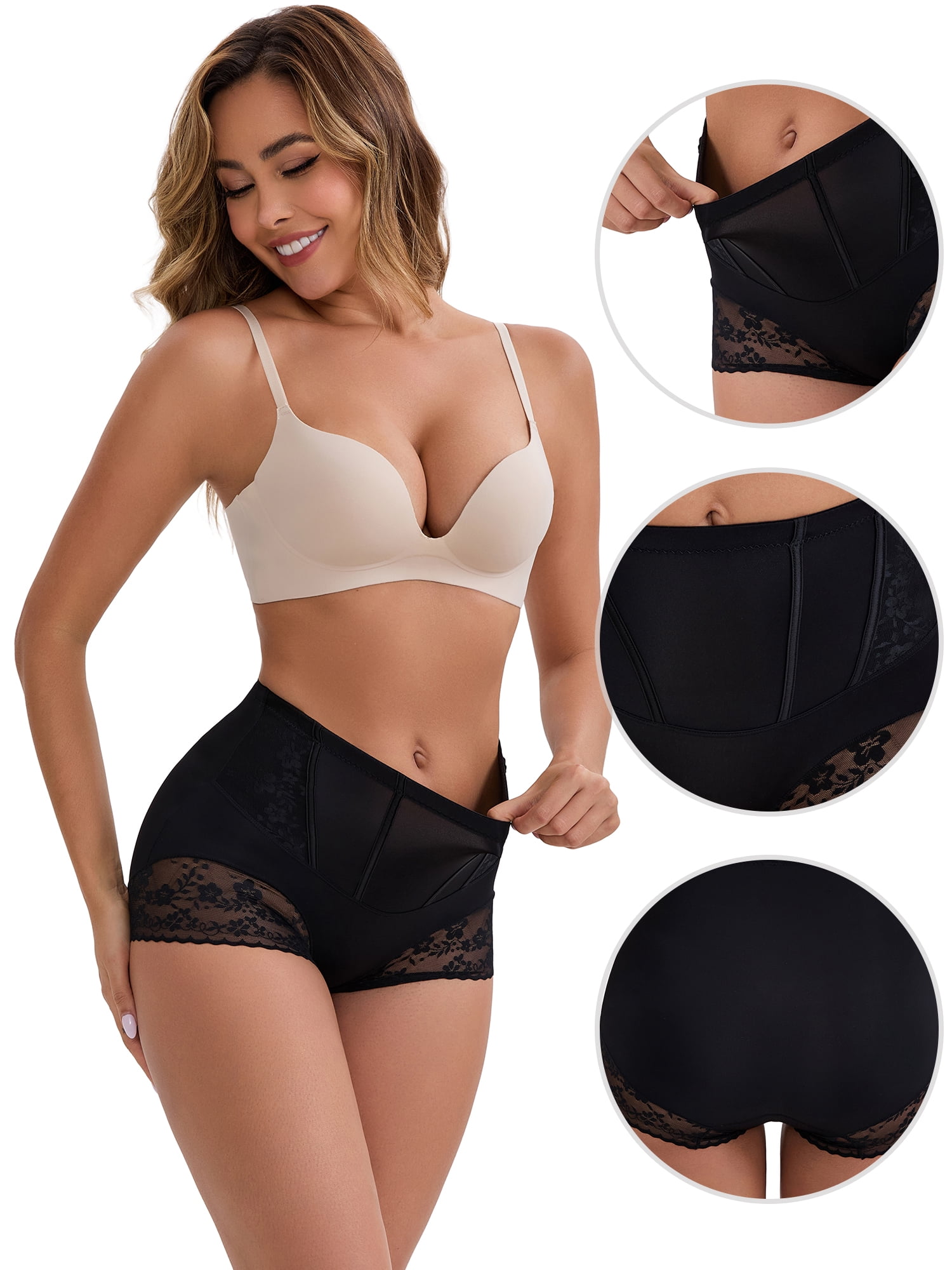 DARING DIVA High-Waisted Butt Lifting Underwear Seamless Panties L Black