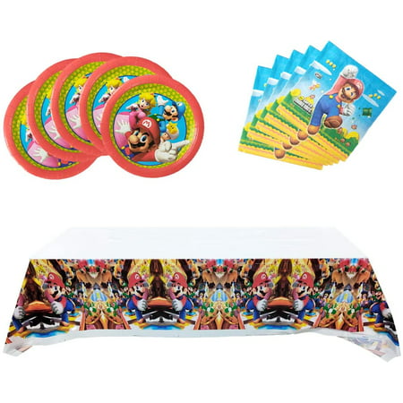 Mario Party Supplies,20 tissues + 20 Napkins + tablecloths, Mario Party Supplies Decoration