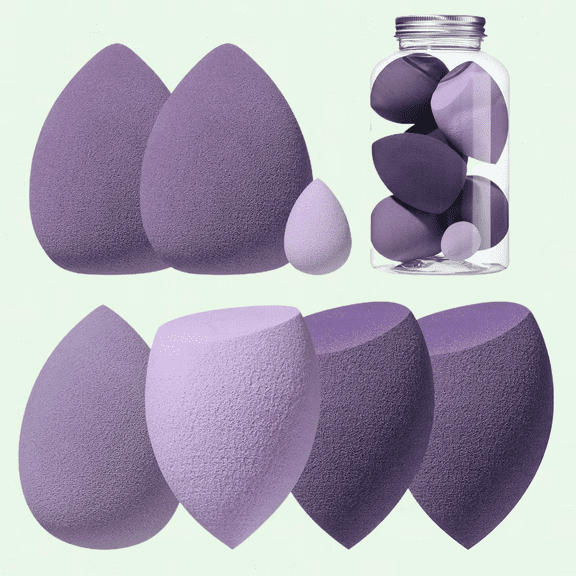 Makeup Sponge Blender Set of 7 with Case, for Foundation and Powder, Assorted with 1 Mini Makeup Sponge (Pink-Blue)