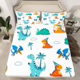 thumbnail image 2 of Homewish Cute Dino Bed Sheets,Cartoon Dinosaur King Sheets,White Blue Orange Sheet Set For Boys Teens,Breathable Home Decor,4-Piece, 2 of 7