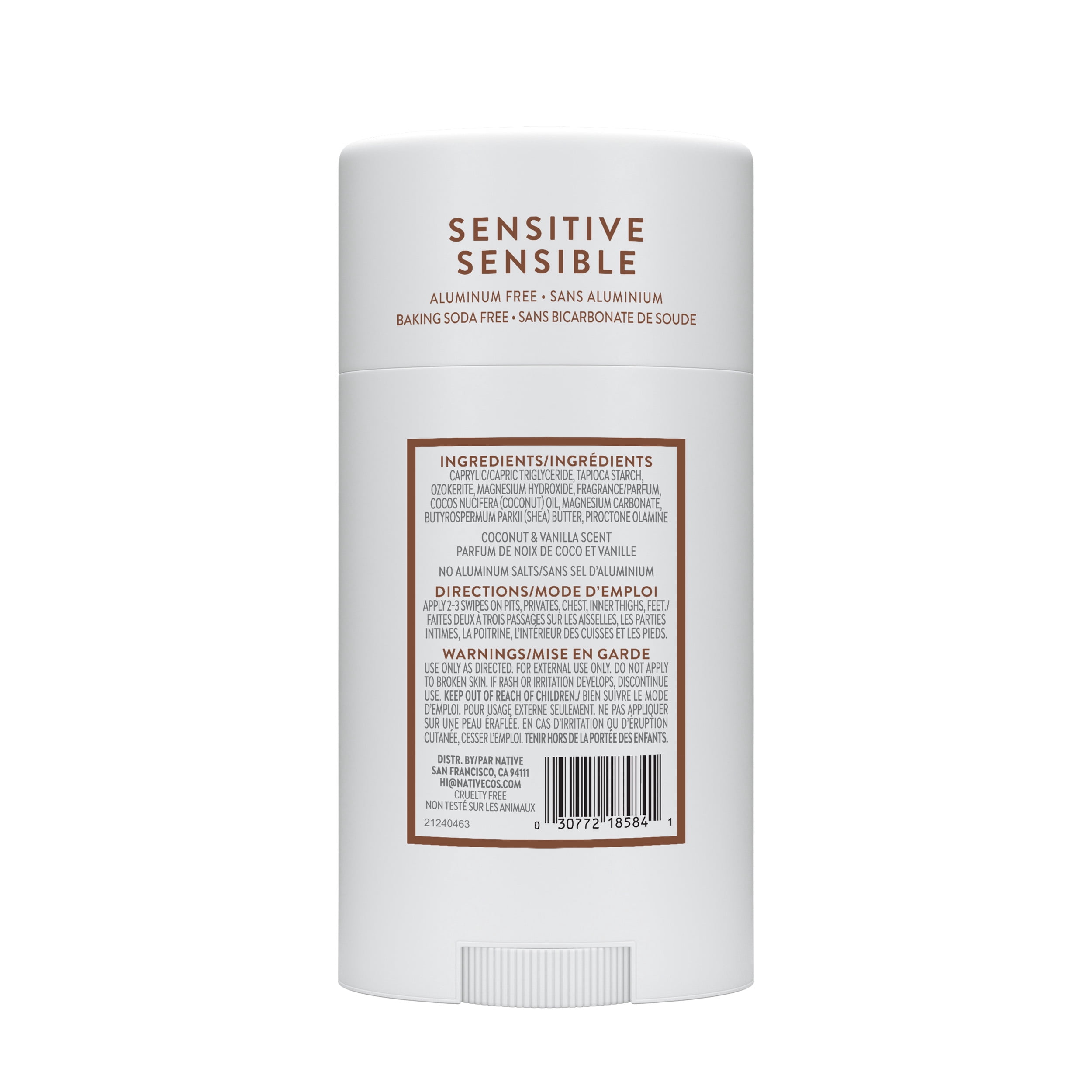 Déodorant Native Tout le corps Noix de coco et vanille pour peau sensible, 68 g
