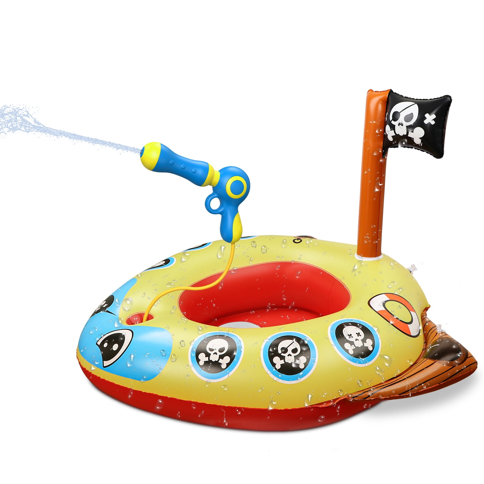 Beefunni Inflatable Toddler Pool Float with Water Gun, Pirate Ship Pool Toys for Kids