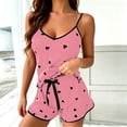 thumbnail image 2 of Bxsruta Women's Heart Print Cami Pajama Set with Shorts, Ultra Soft Breathable Sleeveless V-Neck Crop Top, Adjustable Spaghetti Strap, Ruffle Hem Loungewear Sleepwear, 2 of 8