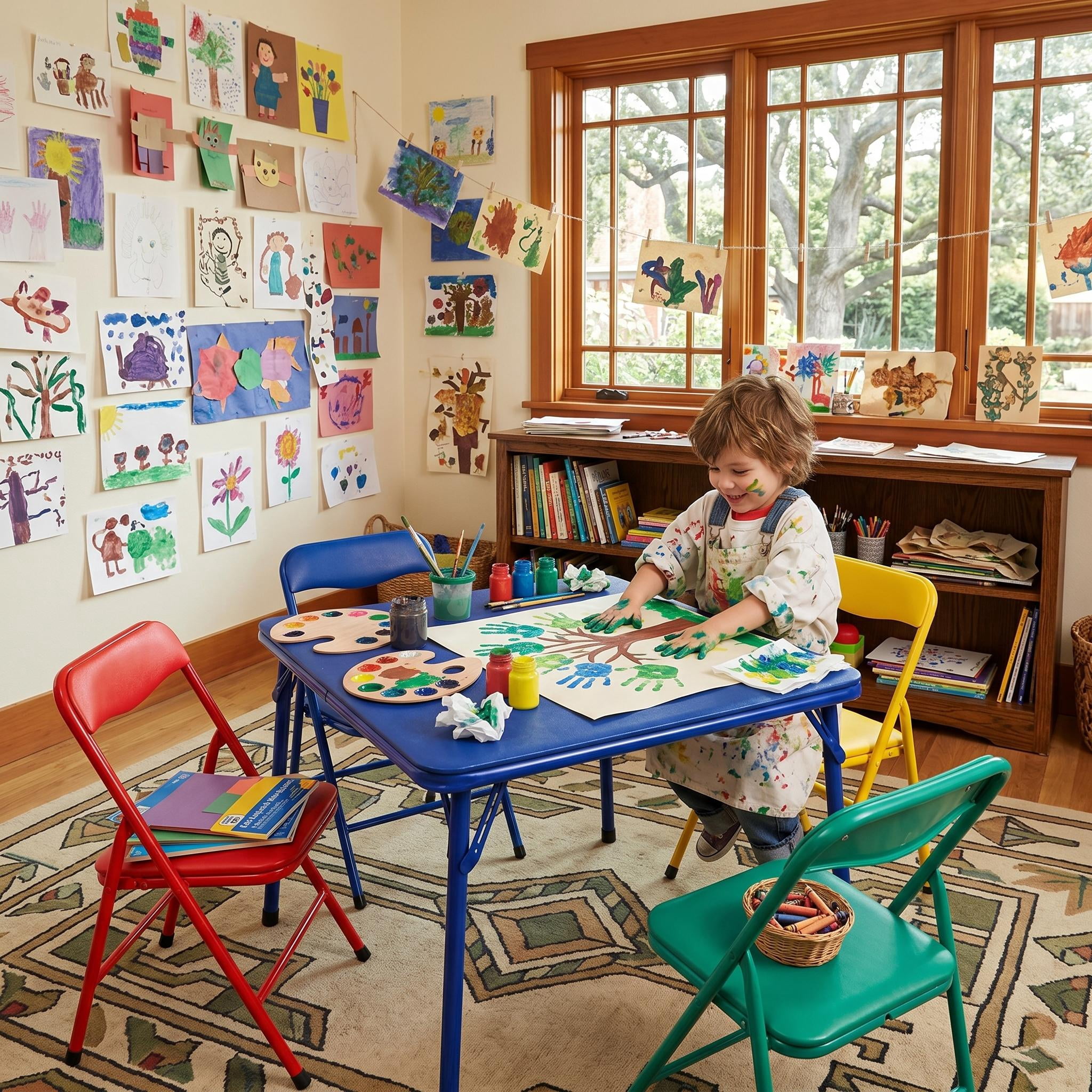Homy Casa 5-Piece Kids Activity Table and Chair Set, Folding Preschool Playroom Furniture for Crafts, Snacks, Learning