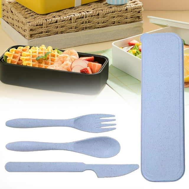4 Ensembles Cuillères Fourchettes Réutilisables en Blé Vaisselle Portable Couverts pour Enfants Adultes Voyage Pique-Nique Camping