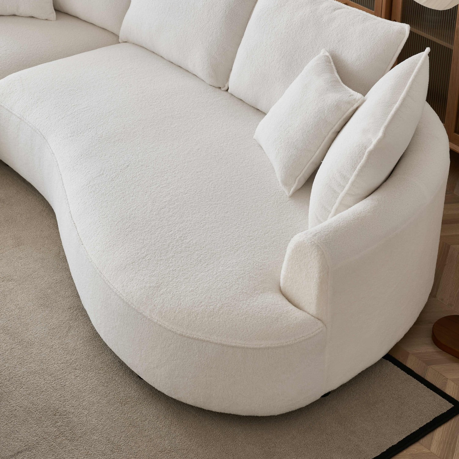 Gewnee 122.8" Curved Sofa Modern Curved Couch Living Room Modular Sectional Sofa, Mid Century Upholstered Couch Sherpa Boucle Fabric Sofa for Bedroom Apartment Left Hand Facing