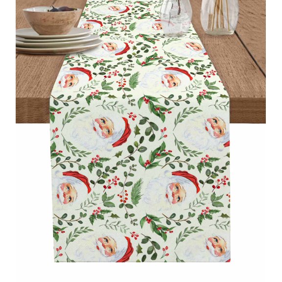 Ldtrchee Christmas Santa Table Runner 72 Inches, Xmas Botanical Berry Winter Bed Runner Dresser Scarves Tabletop for Indoor Outdoor Parties/Ceremony/Banquet, 13" x 72"