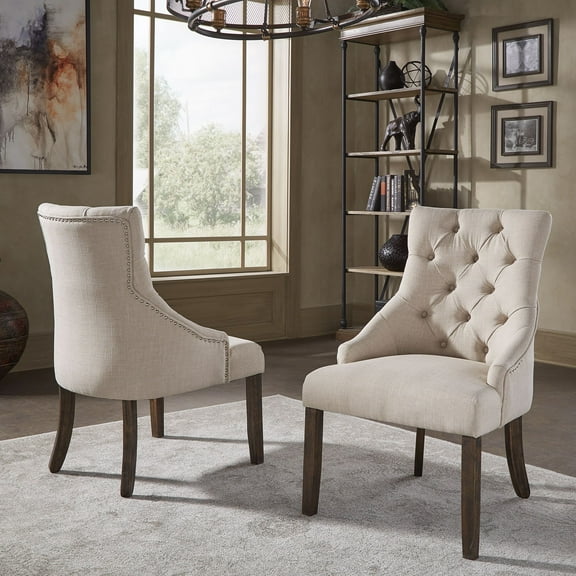 Weston Home Bolton Curved Tufted Ring Back Dining Chairs, Set of 2, Multiple Colors and Finishes