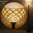 thumbnail image 5 of Tiffany Style Floor Lamp Torchiere Up Lighting W12H66 Inch Amber Stained Glass Crystal Bead Lampshade Antique Standing Iron Base 1E26 Foot Switch S005 Living Room Home Office Decoration, 5 of 7