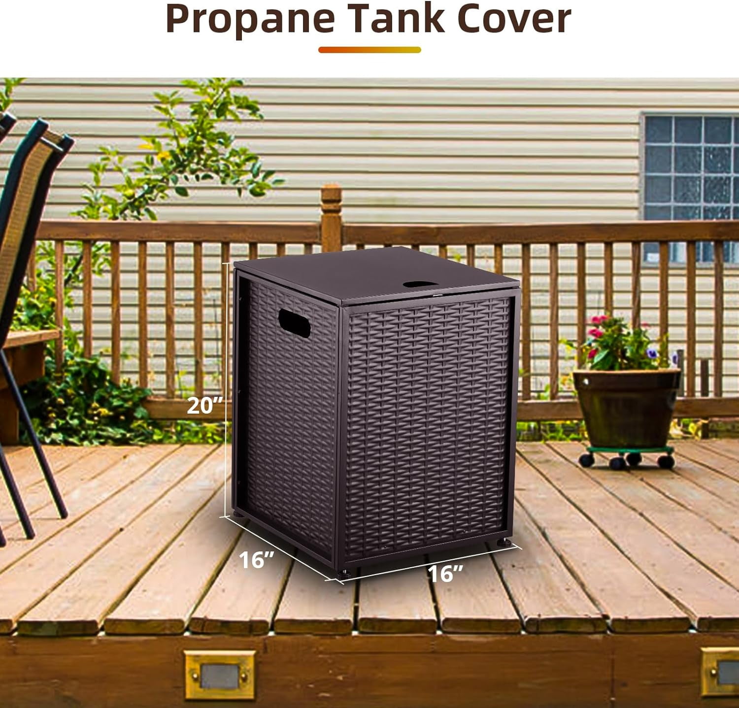Lumiparty 16 in Propane Metal Tank Cover Table for Gas Fire Pits, Hides Any Standard 20 LB Propane Tanks, Hideaway Table with Side Handles, Brown