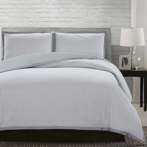 3 Piece 100 Cotton Grey Seersucker Duvet Cover Set Walmart Com