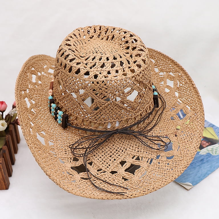 Straw Cowboy Hat with 3 Decorative Bands, Adjustable Sizing, Wide Brim Straw Cowboy Hat for Women and Men with Decorative Bands  main image 3