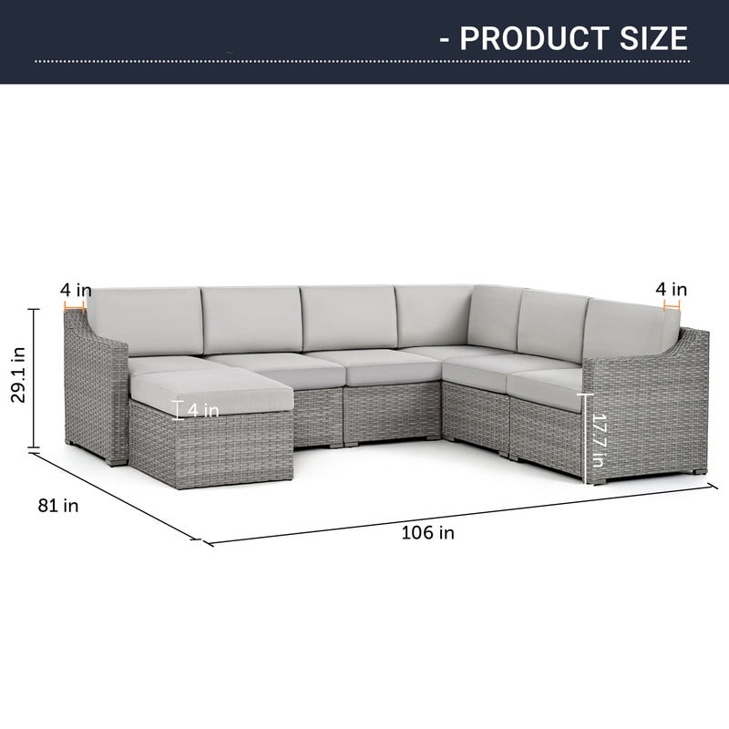 7 Piece Patio Furniture Set, Outdoor Modular Rattan Wicker Sectional Sofa Set with Cushions