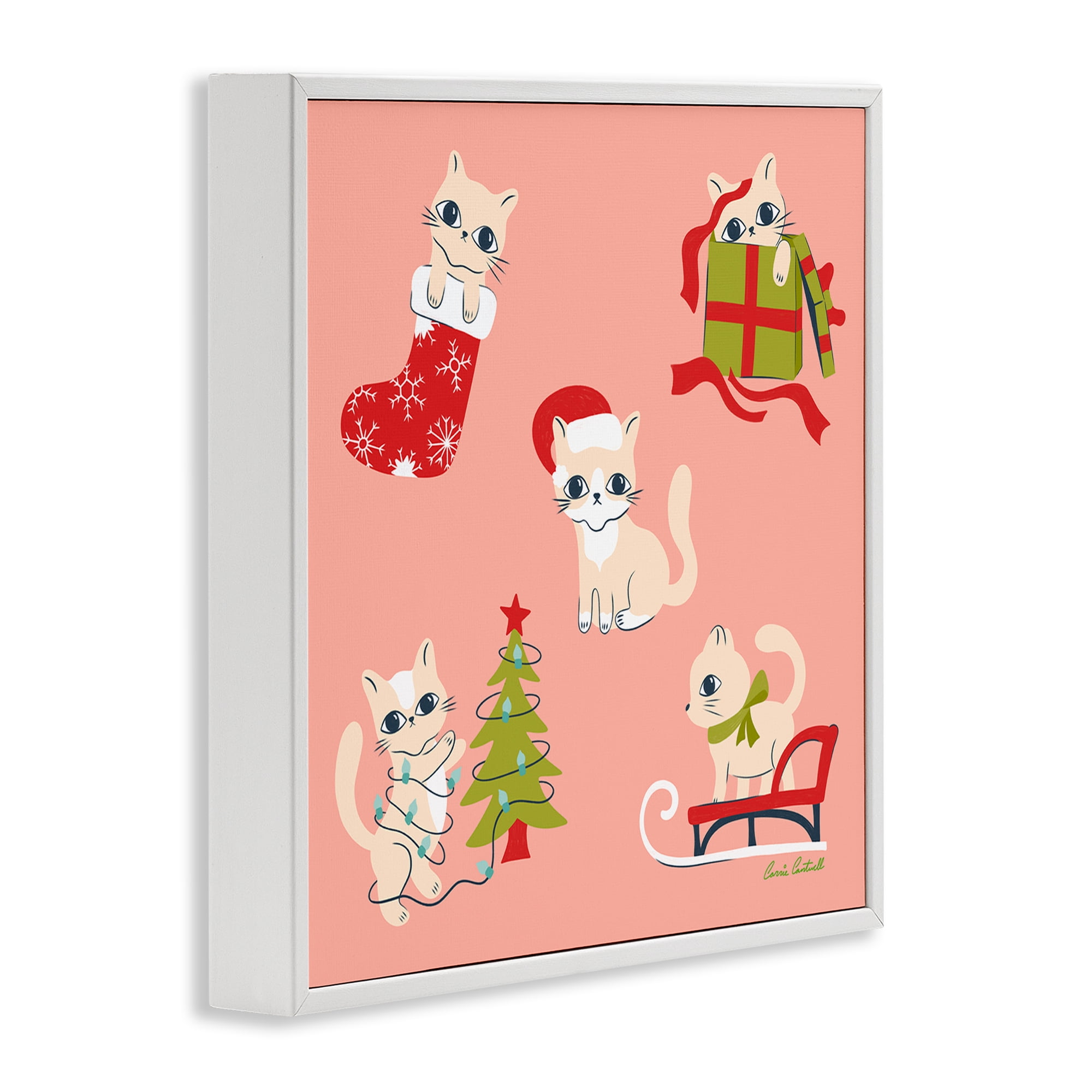 Stupell Industries Festive Cats Cute Holidays Holiday Painting White Framed Art Prints Wall Art, 24 x 24