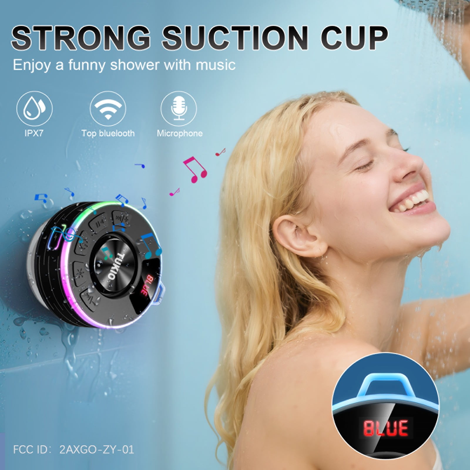 Tukio Bluetooth Speaker, IPX7 Waterproof Shower Speaker with Suction Cup, Mini Portable Speaker, 12H Playtime, Bluetooth 5.4, 360° Sound, RGB LED, Hands-Free Calls, Outdoor Pool Beach Gifts, Black