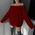 thumbnail image 6 of Lenpel Women's off the Shoulder Sweaters Casual Loose Long Sleeve Oversized Knitter Pullover Tops Fall Winter Fashion Clothes(Red,X-Large), 6 of 7
