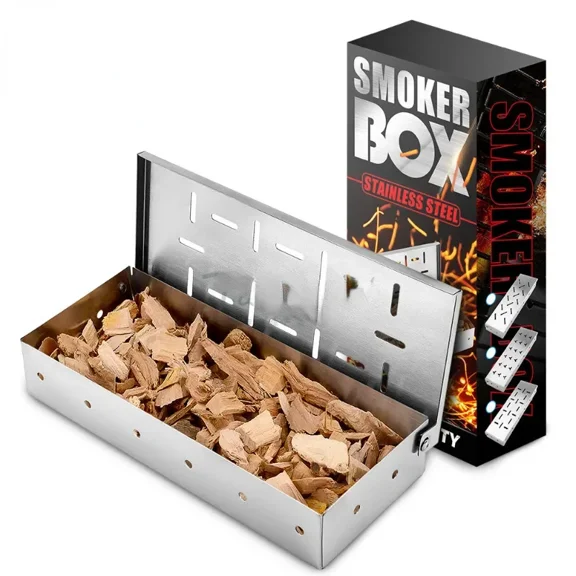 Shijinpojj Smoker Box BBQ Smoker Box Wood Chips For Indoor Outdoor Charcoal Gas Barbecue Grill Meat Infused Smoke Flavor Accessories