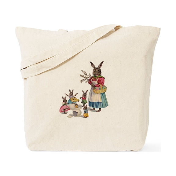CafePress - Vintage Easter Bunny With Spring Flowers Tote Bag - Unisex Canvas Tote Bag, Beige, 1-Piece