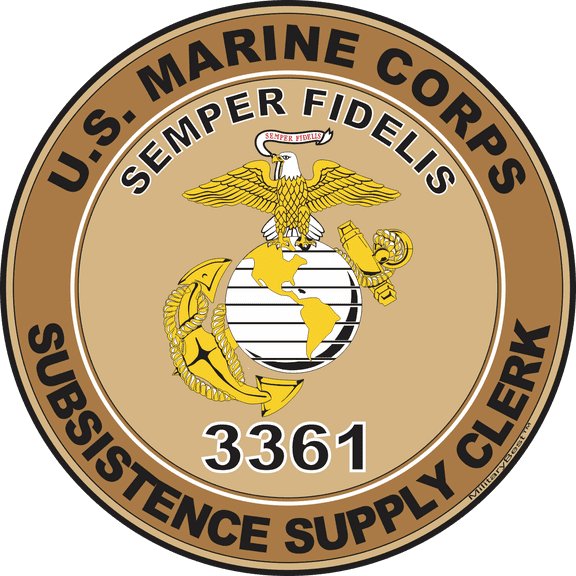 U.S.M.C. MOS 3361 Subsistence Supply Clerk Decal 3.8" - Desert Tan