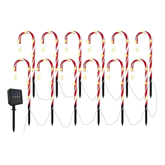 12 Pack Christmas Decorations Outdoor Solar Candy Cane Lights, Multicolor Solar Light with USB Charge, 10 Modes Waterproof Lights, Outdoor Christmas Decoration for Yard