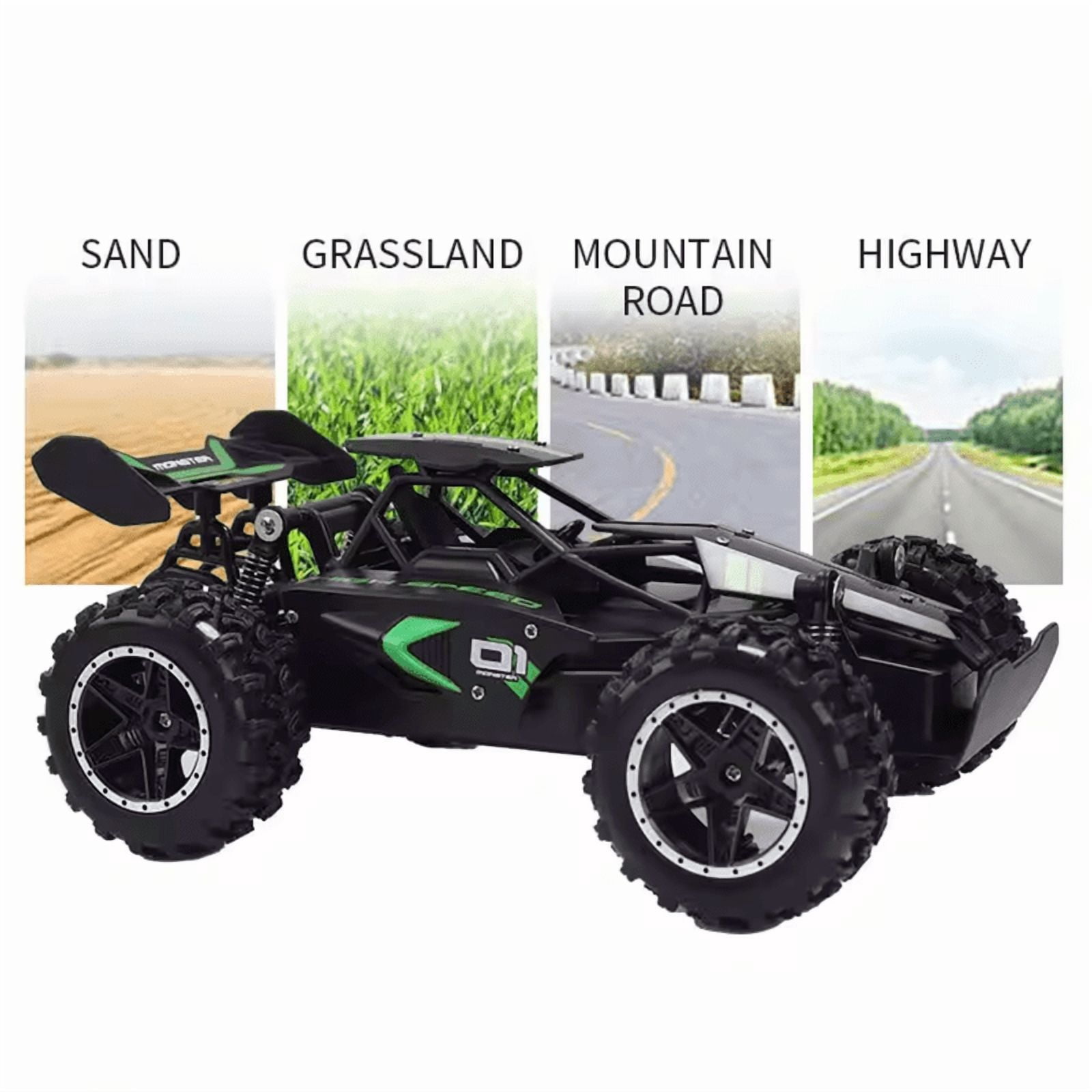 Funtogether Toys 1:18 2.4GHz Remote Control Monster Truck – Off-Road RC Car for Boys Ages 4-12 and Girls – Easter Basket Gift Idea (Black Green)