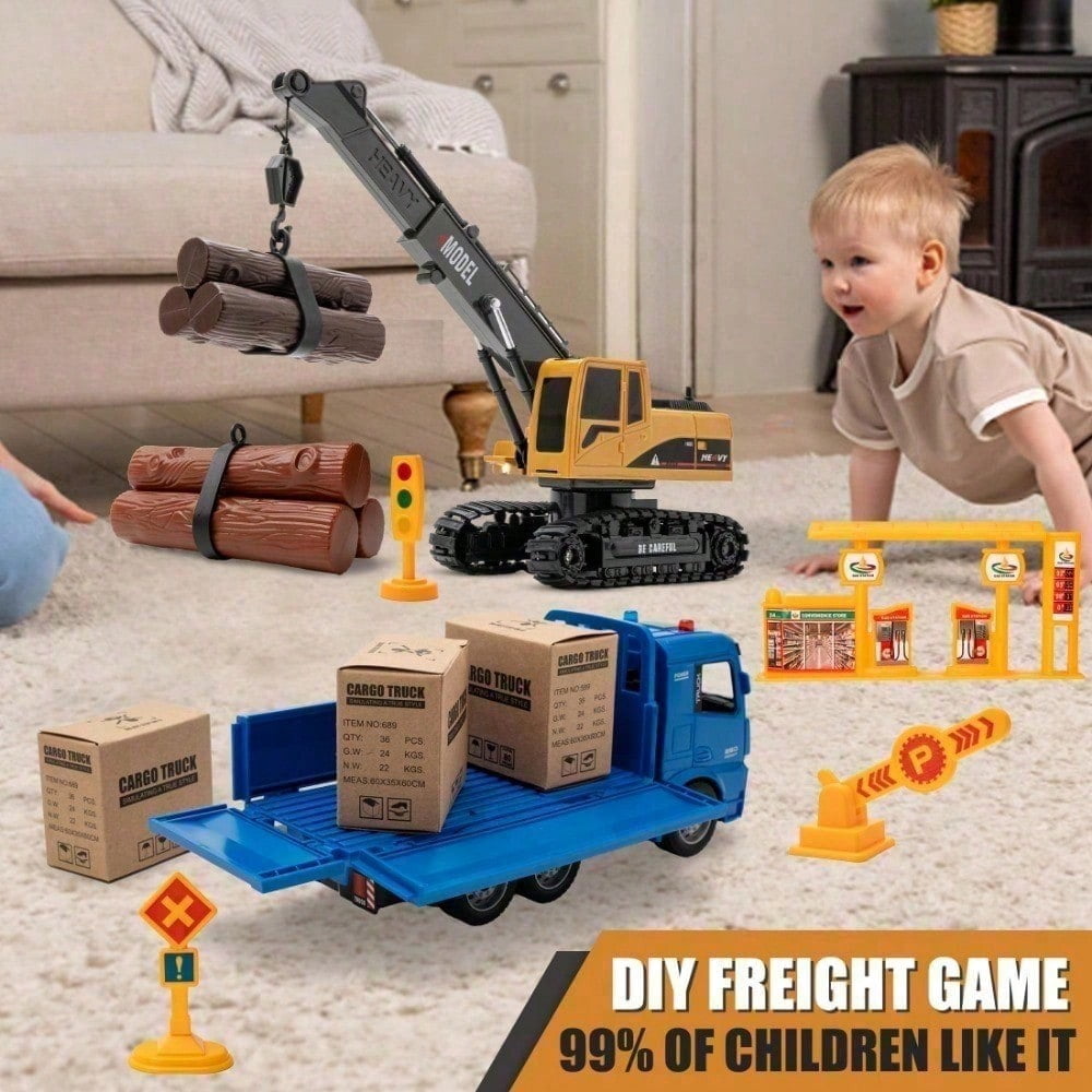 1:22 RC Construction Vehicle Toy –  Excavator/Bulldozer/Crane with Realistic Lights & Sounds, DIY Combination, Sturdy ABS, Perfect for Imaginative Play, Indoor & Outdoor Sandpit