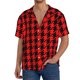 thumbnail image 1 of Fotbe Retro red and Black Houndstooth Camisa Estampada de Manga Corta para Hombre, Casual de Verano, Estilo Playero, Sin Arrugas-4X-Large, 1 of 5