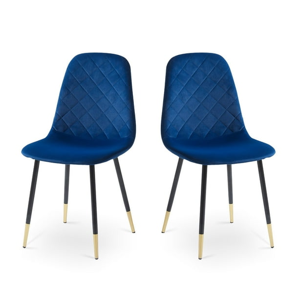 Blue Velvet Tufted Accent Chairs with Golden Color Metal Legs, Modern