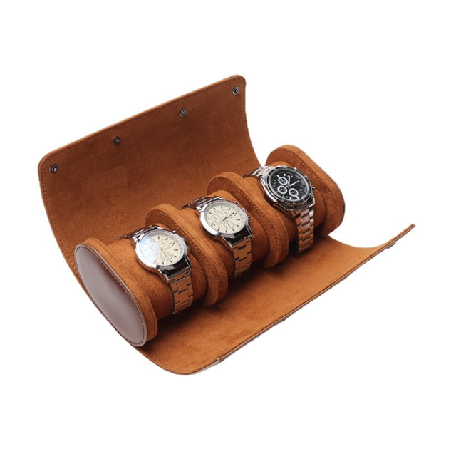 Estuche para reloj de viaje con rollo de reloj, organizador de reloj con 3 ranuras para hombres y mujeres, bolsa de almacenamiento portátil de cuero PU para exhibición de relojes, joyero