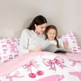 thumbnail image 5 of jejeloiu Ribbon Bowknot Monogram U 7 Pieces Bedding Comforter Set For Girls,Bow tie Cherry Theme Initial Design Full Bedding Set For Kids,Pink Reversible, 5 of 7