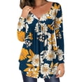 thumbnail image 1 of Hauts de Sortie pour Femmes Décontracté Ample Col Rond Bouton Manches Longues Imprimé Haut Blouses Femmes Été en Solde, 1 of 5